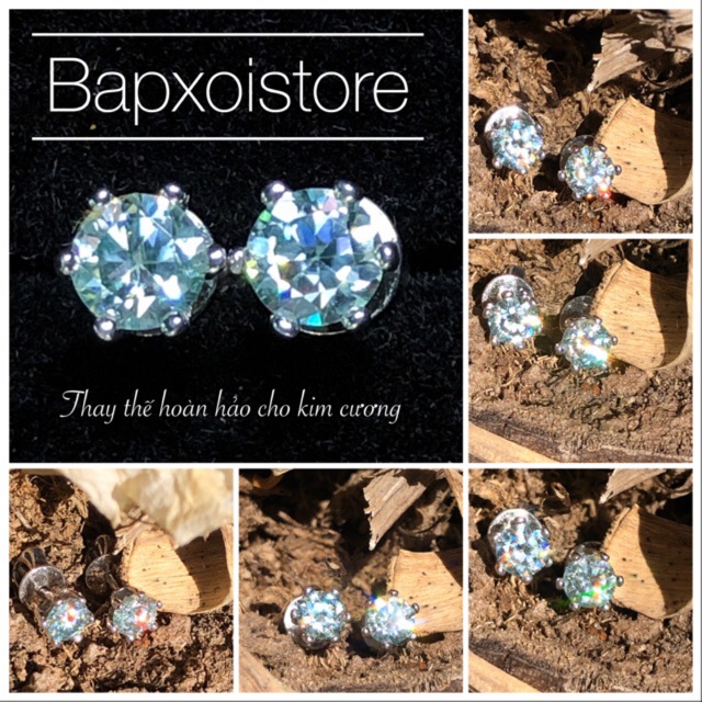 Bông tai Moissanite 4,0 ly xanh dương bạc 925 mạ bạch kim TRẺ TRUNG LẠ MẮT