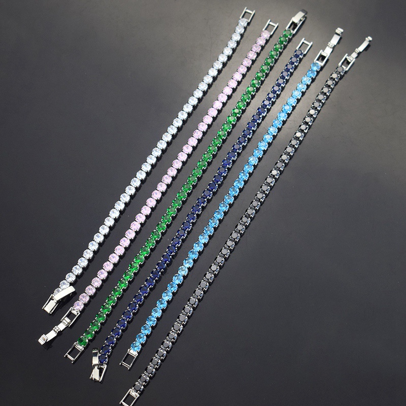 Vòng tay mạ bạc đính đá zircon 4mm thời trang đơn giản cho nam nữ