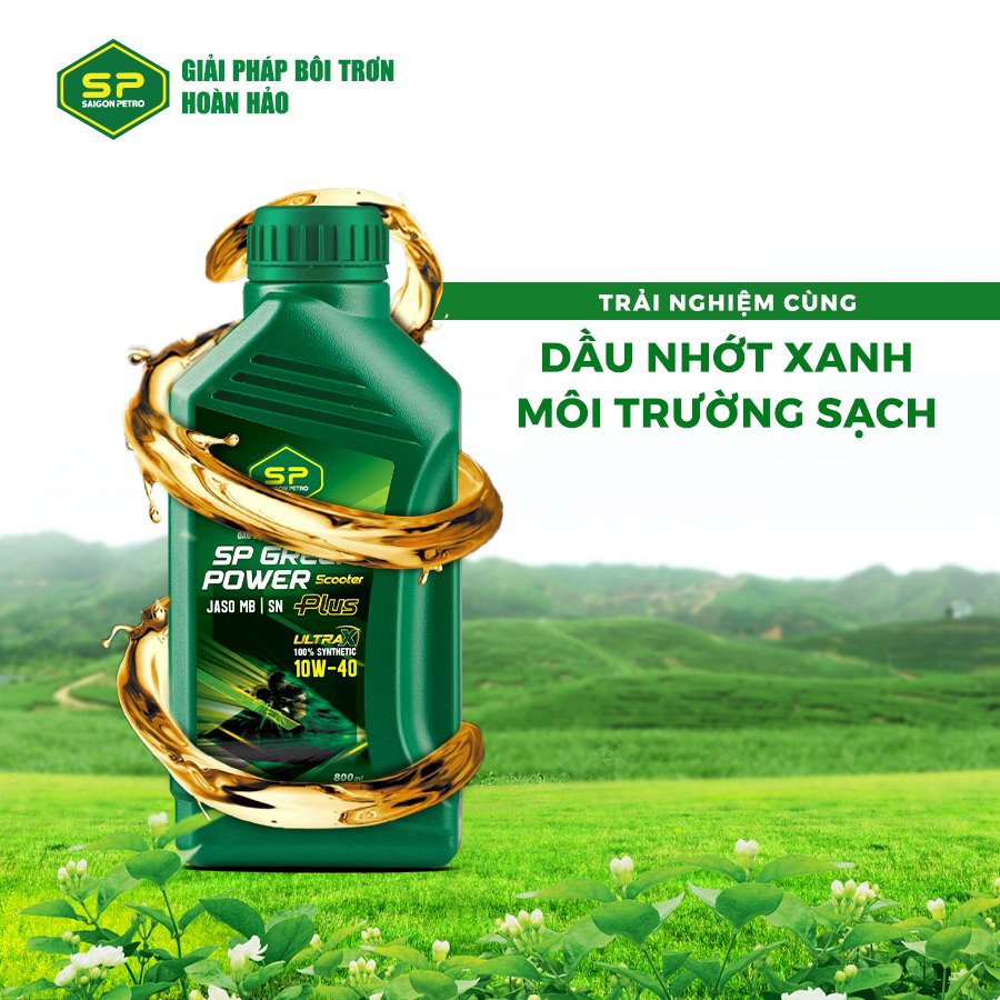 Dầu nhớt xe ga SP Green Power Scooter Plus 10W40, Dầu tổng hợp 100%