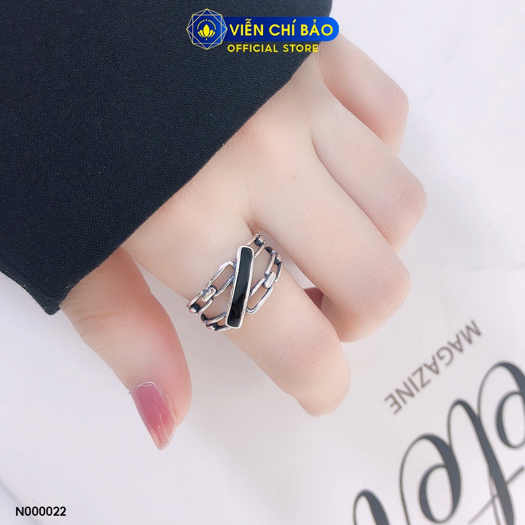Nhẫn bạc nữ đá đen chất liệu bạc Thái S925 thời trang phụ kiện trang sức nữ thương hiệu Viễn Chí Bảo N000022
