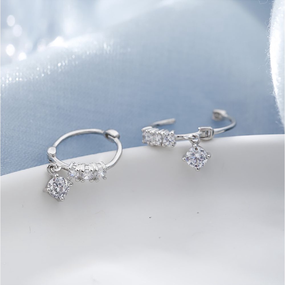 Khuyên Tai Tròn Nhỏ Bằng Hợp Kim Đính Đá Zircon Nhiều Màu Dễ Thương Cho Nữ