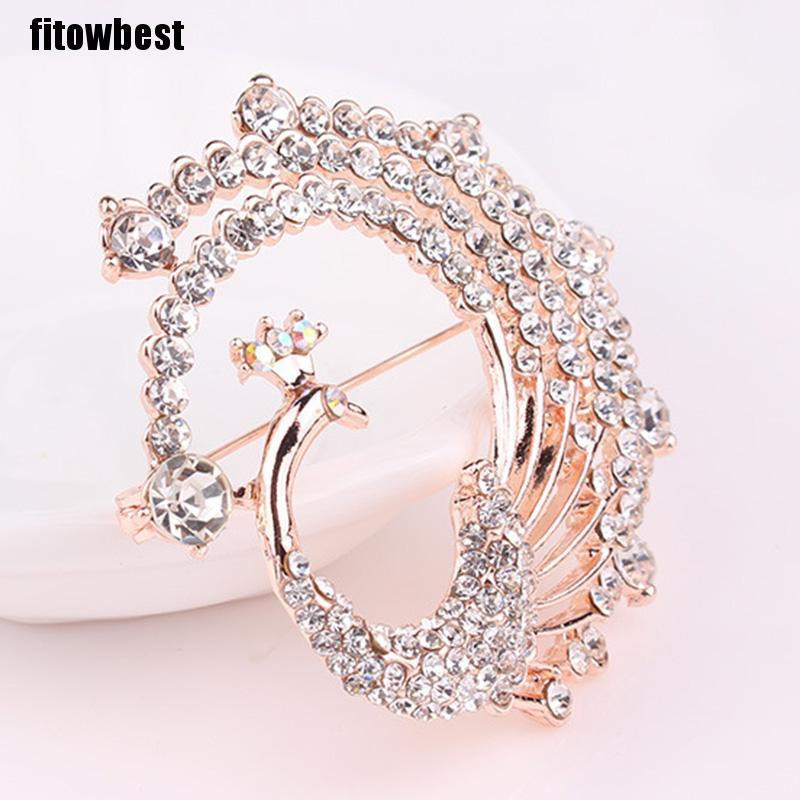 Ghim cài áo hình chú công đính đá thời trang cho nữ