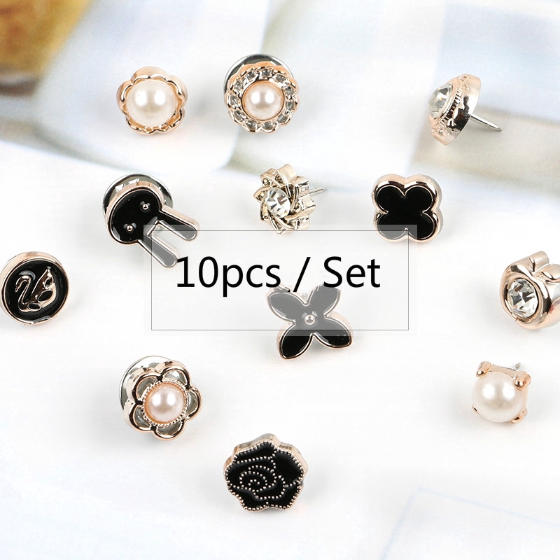 Set 10 ghim cài đính ngọc trai và kim cương giả xinh xắn dành cho nữ