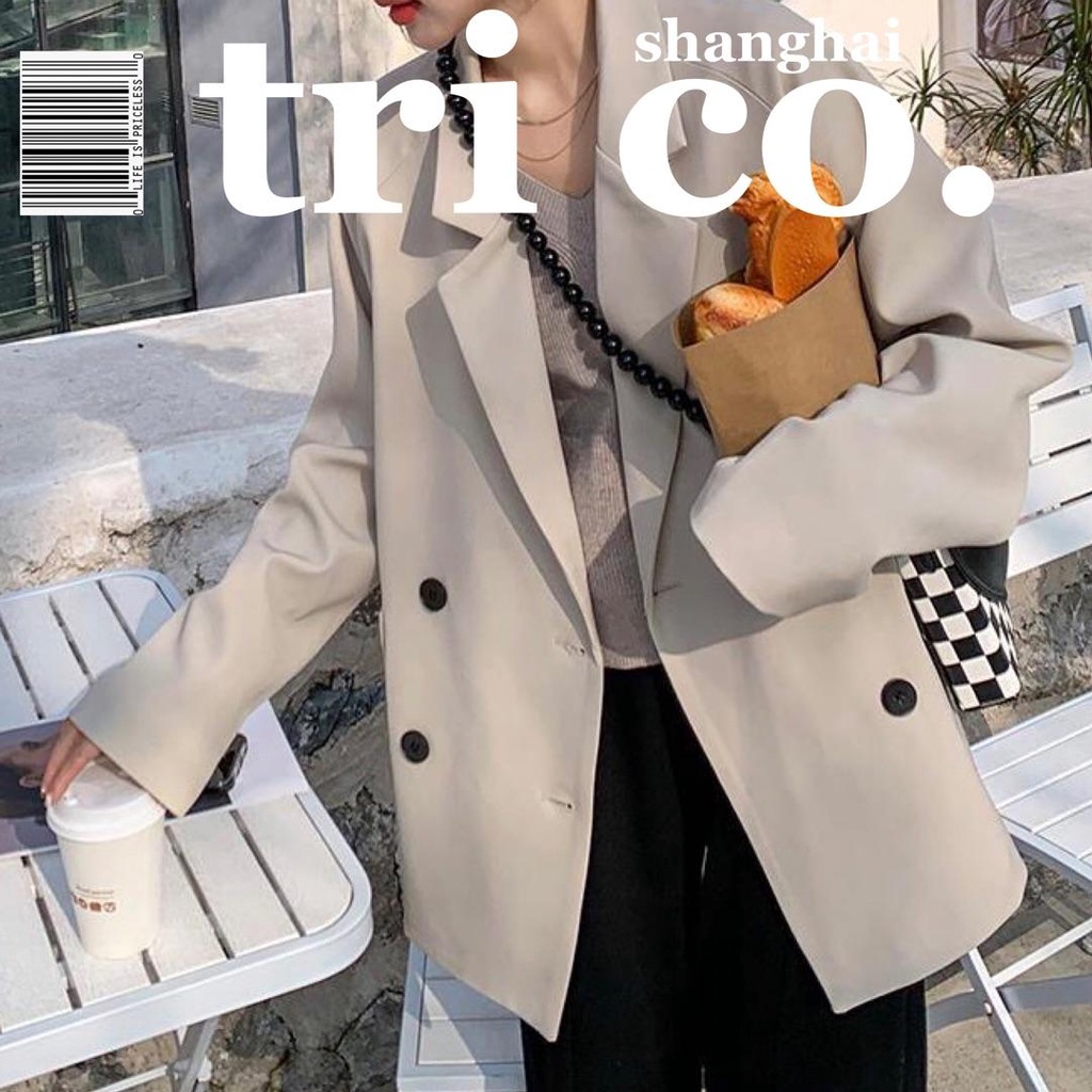 Áo Khoác Blazer Hai Hàng Nút Cài Dáng Rộng Cỡ Nhỏ Màu Sắc Tương Phản Phong Cách Hàn Quốc Thời Trang Xuân Thu 2023