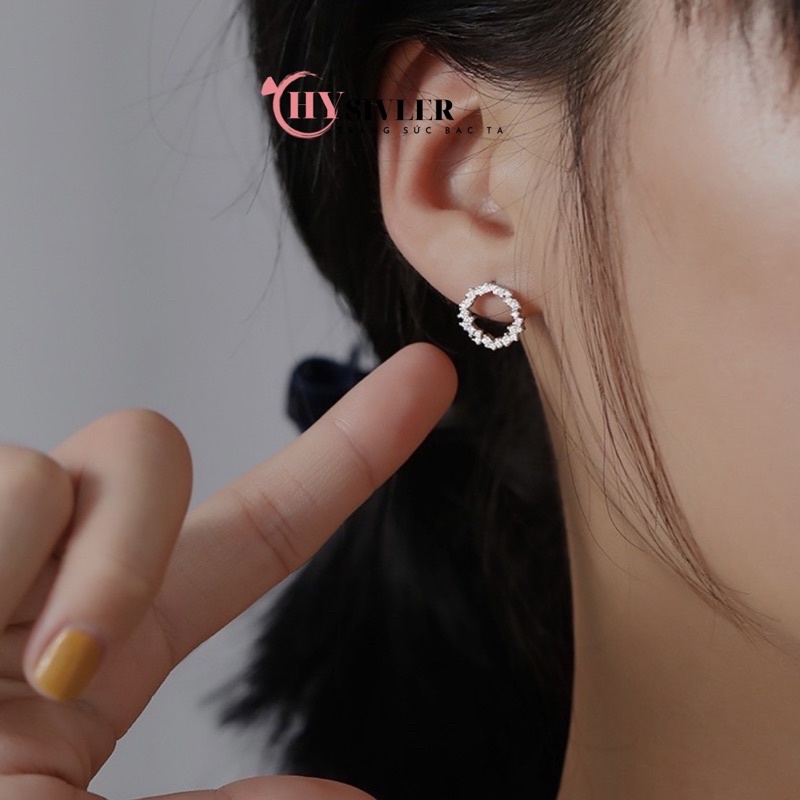 Bông tai bạc ta huyền thoại biển xanh hình tròn đính đá nữ tính bông tai nữ bạc thật giá rẻ CHY SILVER
