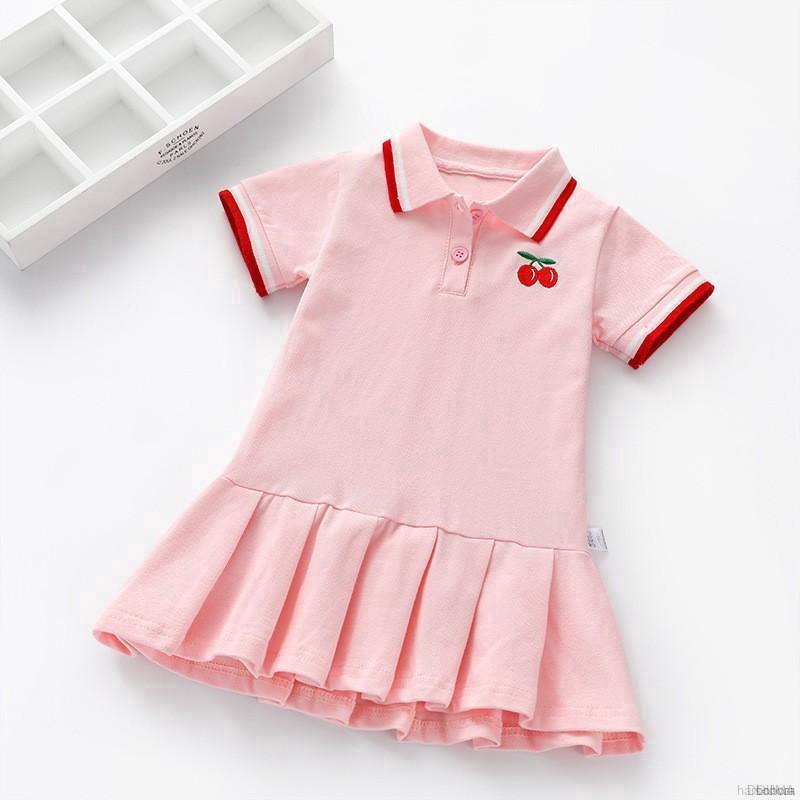 Đầm Tay Ngắn Họa Tiết Trái Cherry Xinh Xắn Cho Bé Gái