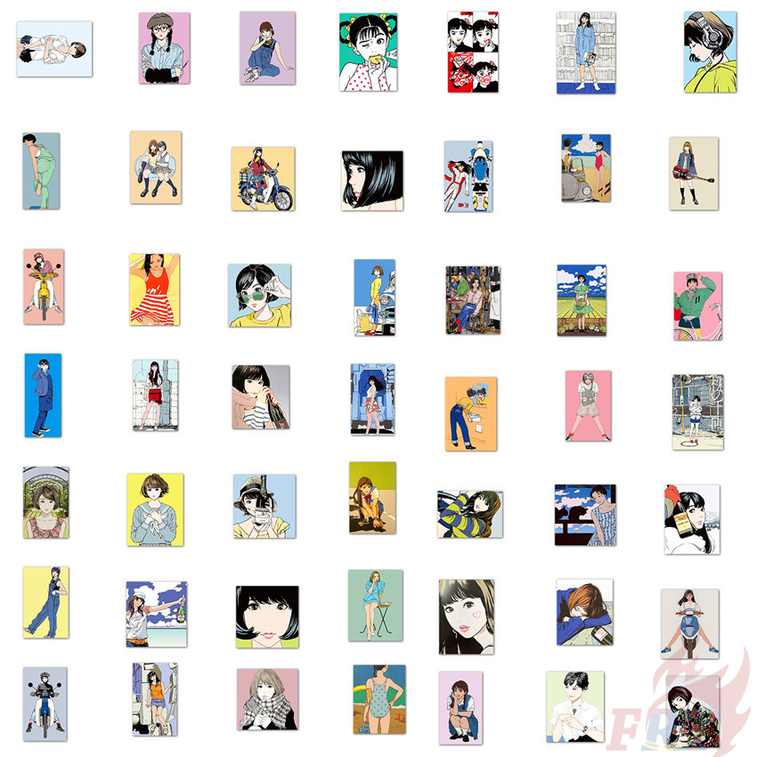 Bộ 100 miếng dán trang trí chống thấm nước hình cô gái nghệ thuật