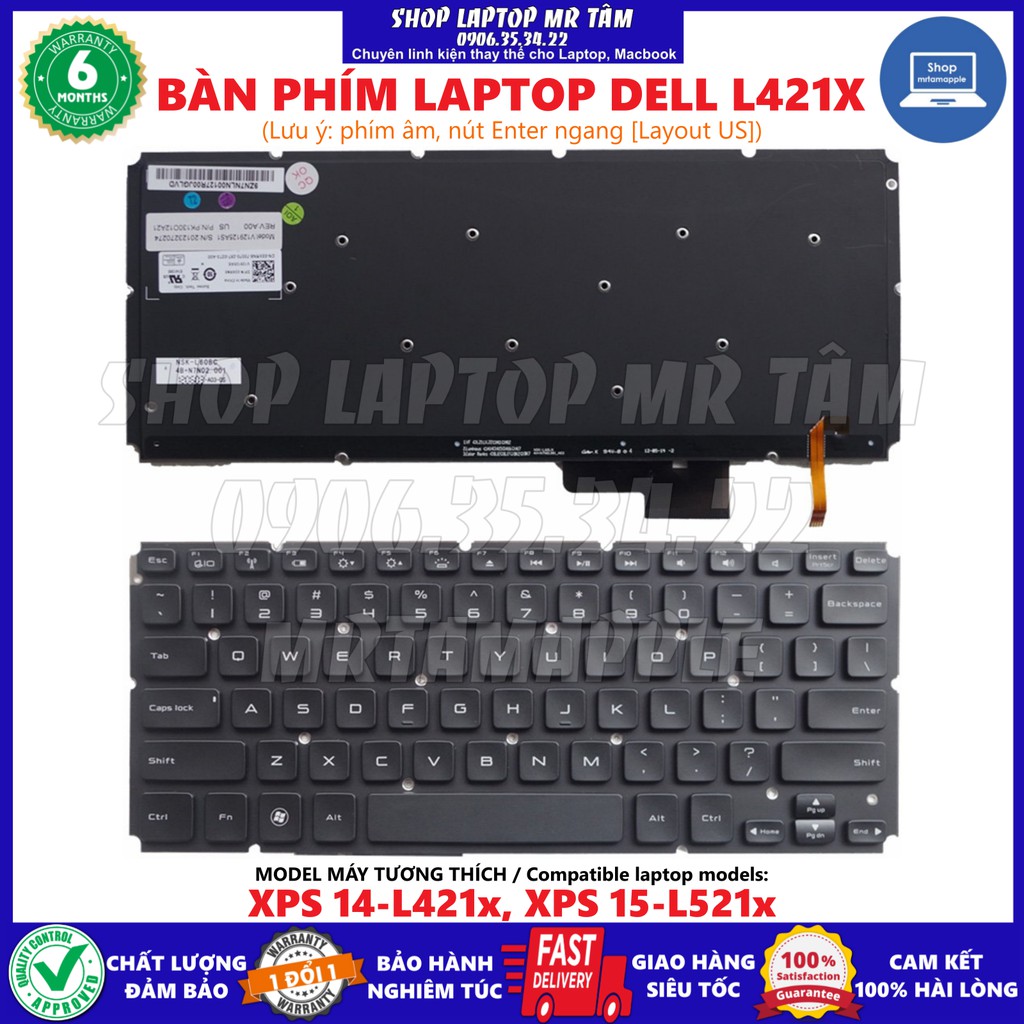 (KEYBOARD) BÀN PHÍM LAPTOP DELL L421X L521X dùng cho XPS 14-L421x, XPS 15-L521x