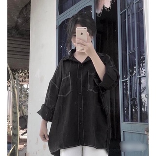 [ CHUBBY BIGSIZE ] Sơ mi form rộng viền chỉ nổi