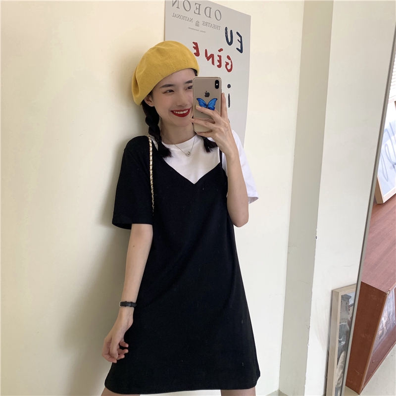 SUXI Đầm Thun Dáng Rộng Màu Trơn Thời Trang Mùa Hè