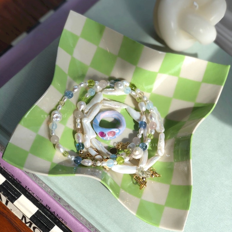 Vòng cổ UW hạt ngọc phối đá phong cách vintage cá tính cho nữ