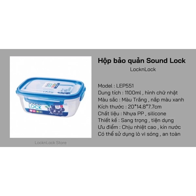 Hộp thực phẩm sound lock nhựa chịu nhiệt, nắp kín