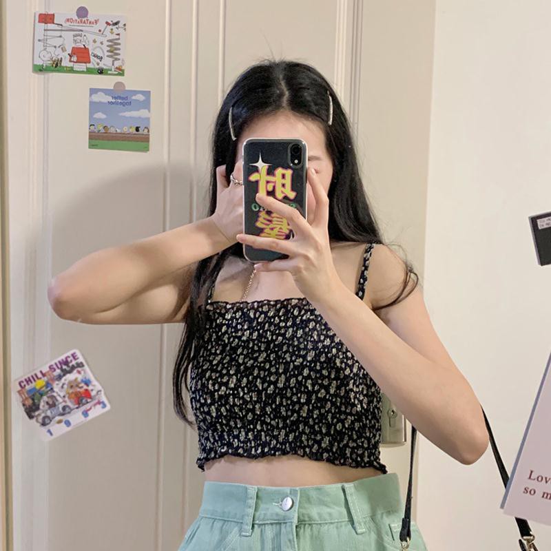 New sexy pleated floral suspender vest for women's bottom bra and sleeveless outer wear. | BigBuy360 - bigbuy360.vn