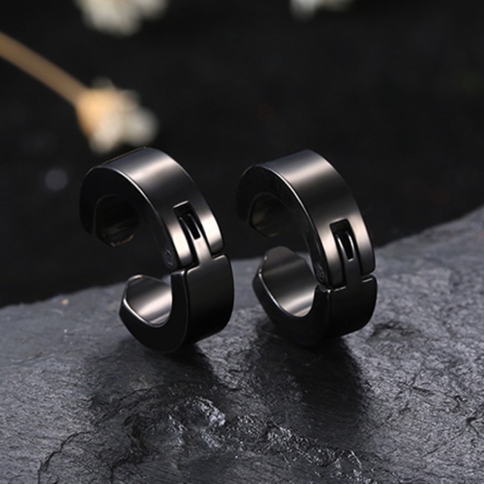 Khuyên Tai Nam Nữ Basic PUN Bạc Đen Đẹp Unisex Chất Liệu TiTan Không Gỉ  Kẹp Square