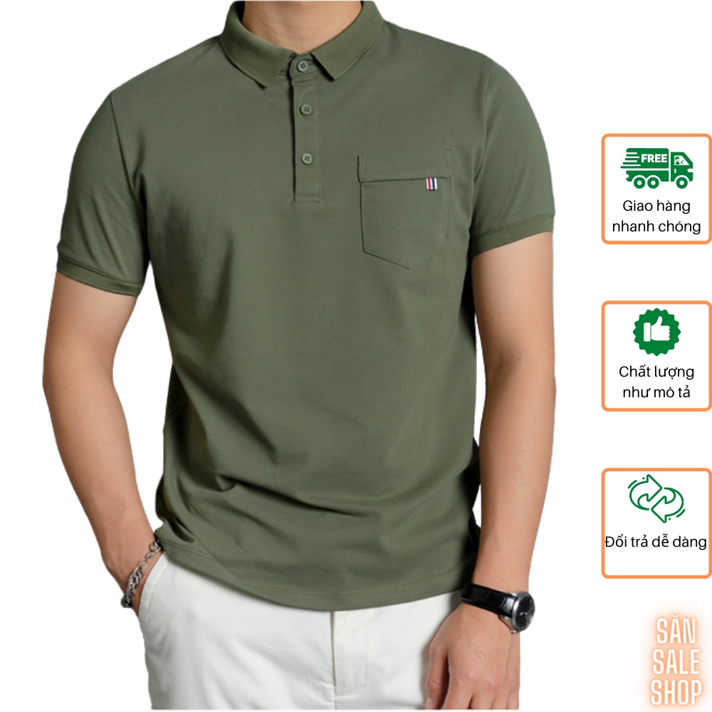 Áo thun Polo nam cổ bẻ vải Cotton CVC trơn hoạ tiết túi ngực dệt 3S x THE SIZE - Xanh rêu | WebRaoVat - webraovat.net.vn