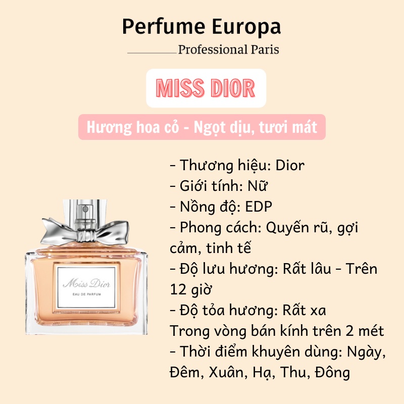 Nước hoa nữ Miss Dior EDP 5ml, dầu thơm Dior chính hãng hương hoa cỏ trẻ trung, nữ tính, thanh lịch