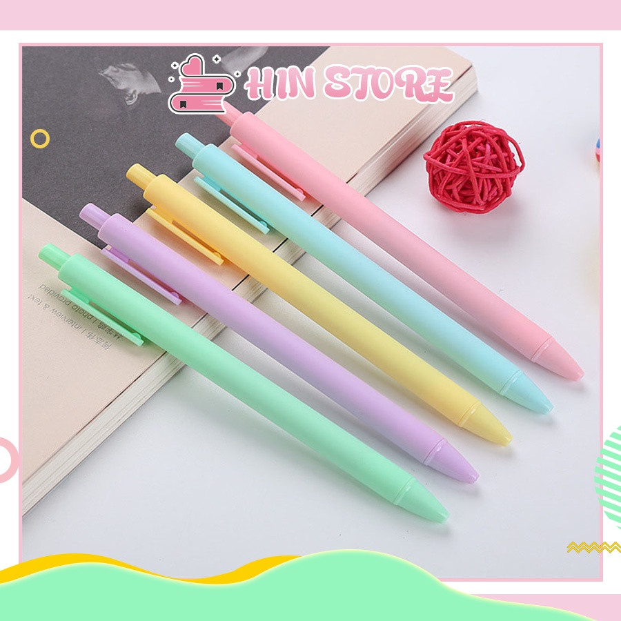 Bút Bi Nước Mực Gel Đen Bấm Cute Màu Macaron Ngòi 0.5mm, Văn Phòng Phẩm, Đồ Dùng Học Tập Dễ Thương Giá Rẻ HIN B12