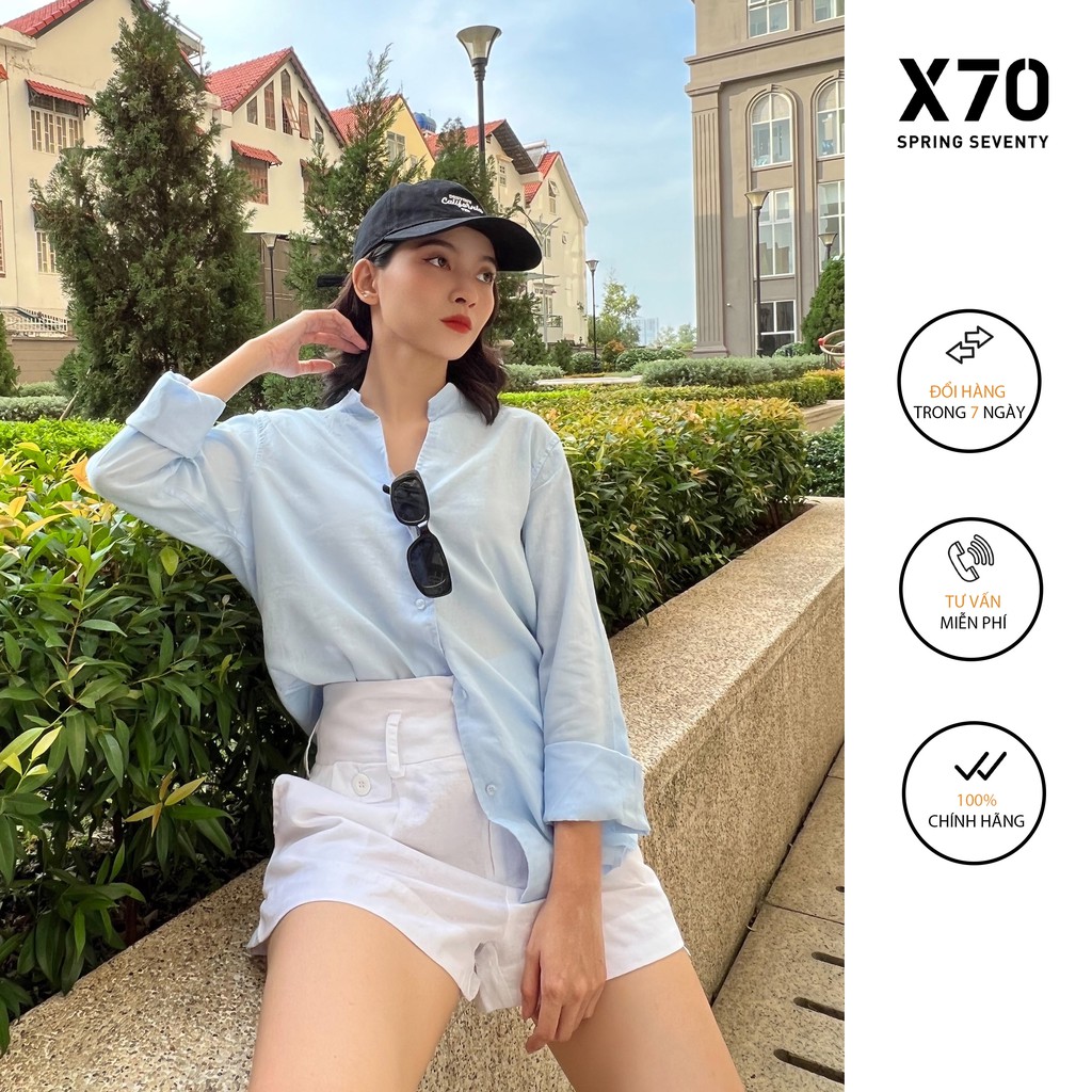 Áo Sơ Mi Nữ Trơn Dài Tay Linen Thiết Kế Cổ Trụ Thời Trang X70 - 01540002
