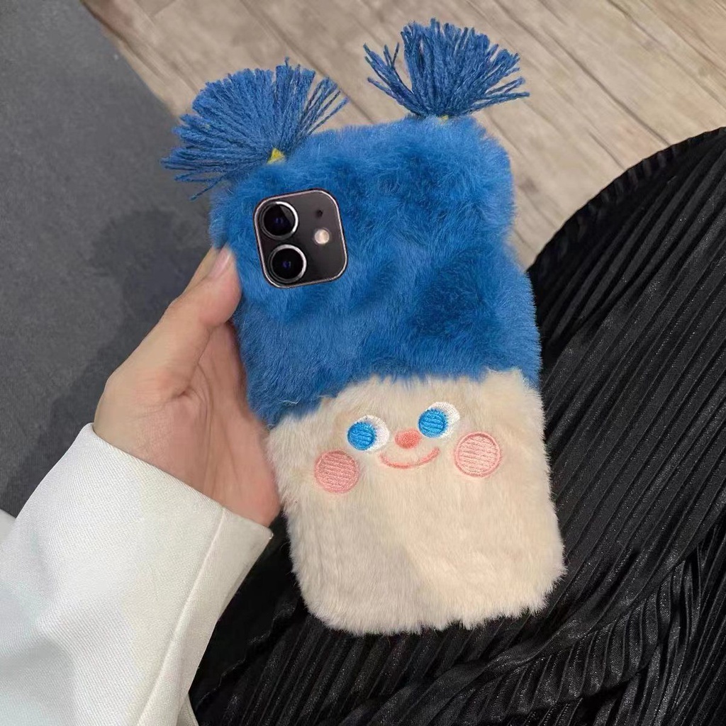 Ốp Điện Thoại Phủ Lông Mềm Mại Hình Biểu Cảm Khuôn Mặt Cho iPhone 14 12 11 13 Pro max XR xs Max 7 8 Plus phone case