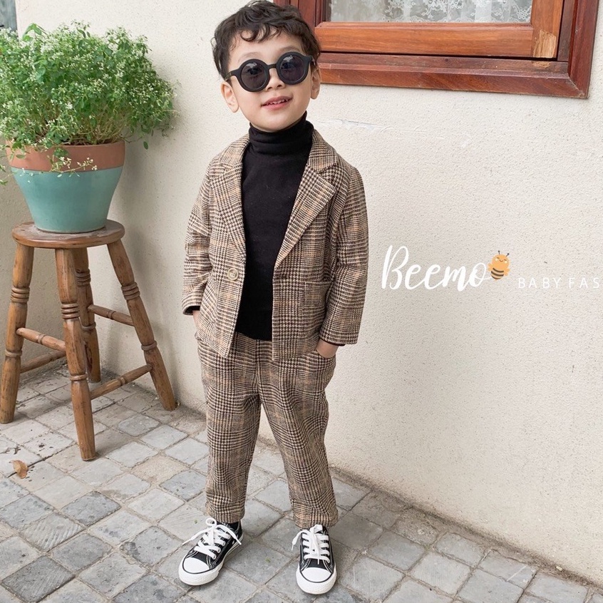 Set Vest dạ bé trai Bee.mo kẻ ziczac