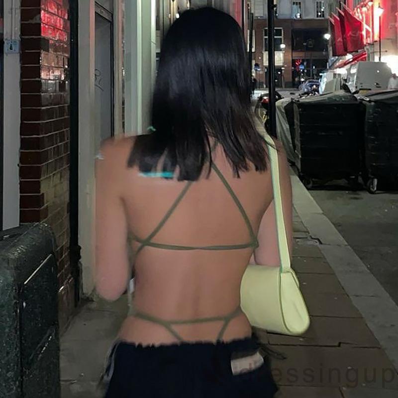 DRE-Women Halter Bodysuit,Solid Color Backless Bandage Leotard Romper