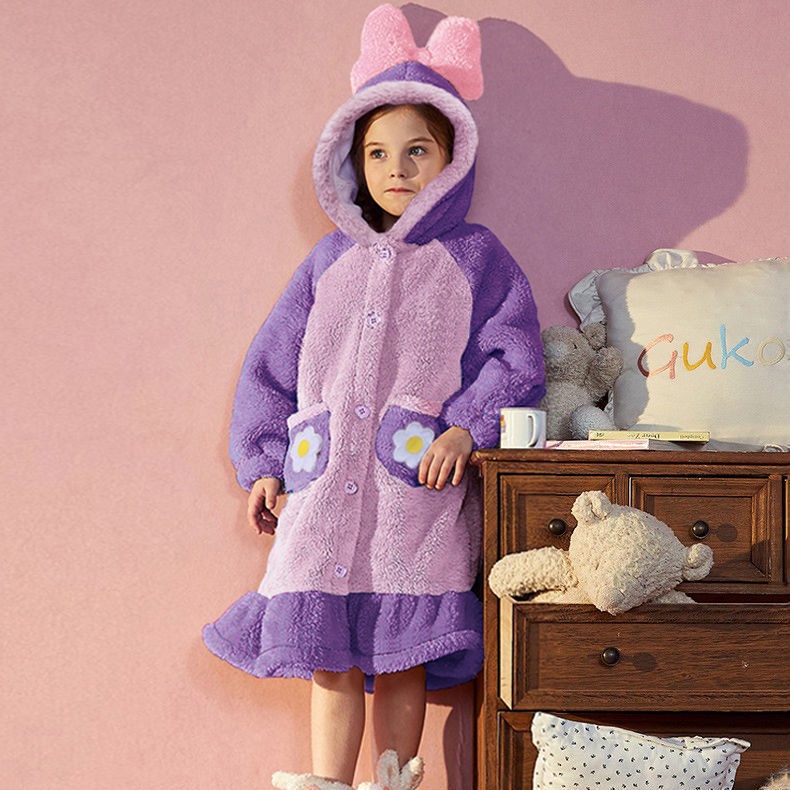 ❤️❤️Áo Choàng Ngủ Vải Nhung San Hô flannel In Hình Bạch Tuyết Dễ Thương Cho Bé Gái