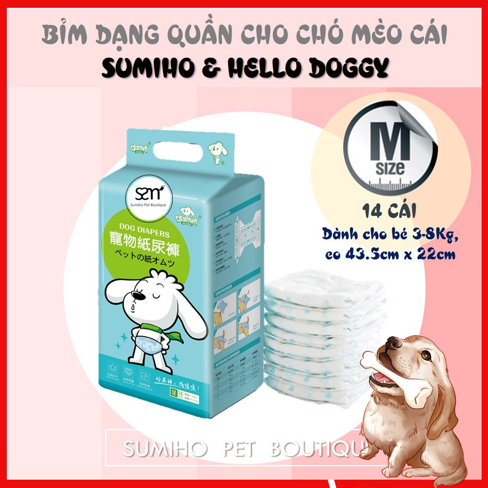 Bỉm quần cho chó mèo cái (Female) Sumiho size M (14 cái) dành cho chó 3-8Kg, eo 43.5cm x 22cm