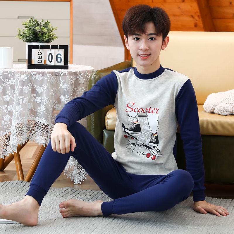 100% cotton cho tuổi teen quần áo mùa thu dài phù hợp với nam sinh trung học cơ sở đồ lót nhiệt đông của viên và đạiU