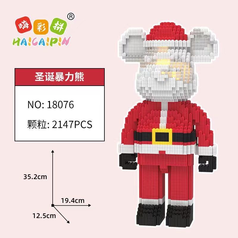 Đồ chơi Mô hình lắp ráp le go gấu Bearbrick ông già Noel 35cm trưng bày trang trí 3D CỰC HOT có đèn led