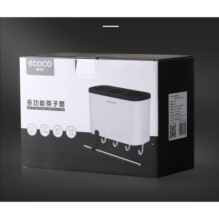 [ Hàng Mới Về ] Kệ Đựng Dao Đũa Đồ Dùng Nhà Bếp Đa Năng Ecoco Bền Đẹp, Có Thanh Ngang Treo Khăn, Ngăn Để Điện Thoại - E1