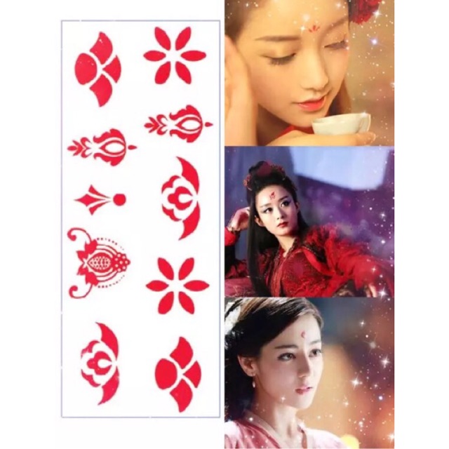 (01anh) Hình xăm dán ấn chu sa cổ trang cosplay dễ thương xinh xắn