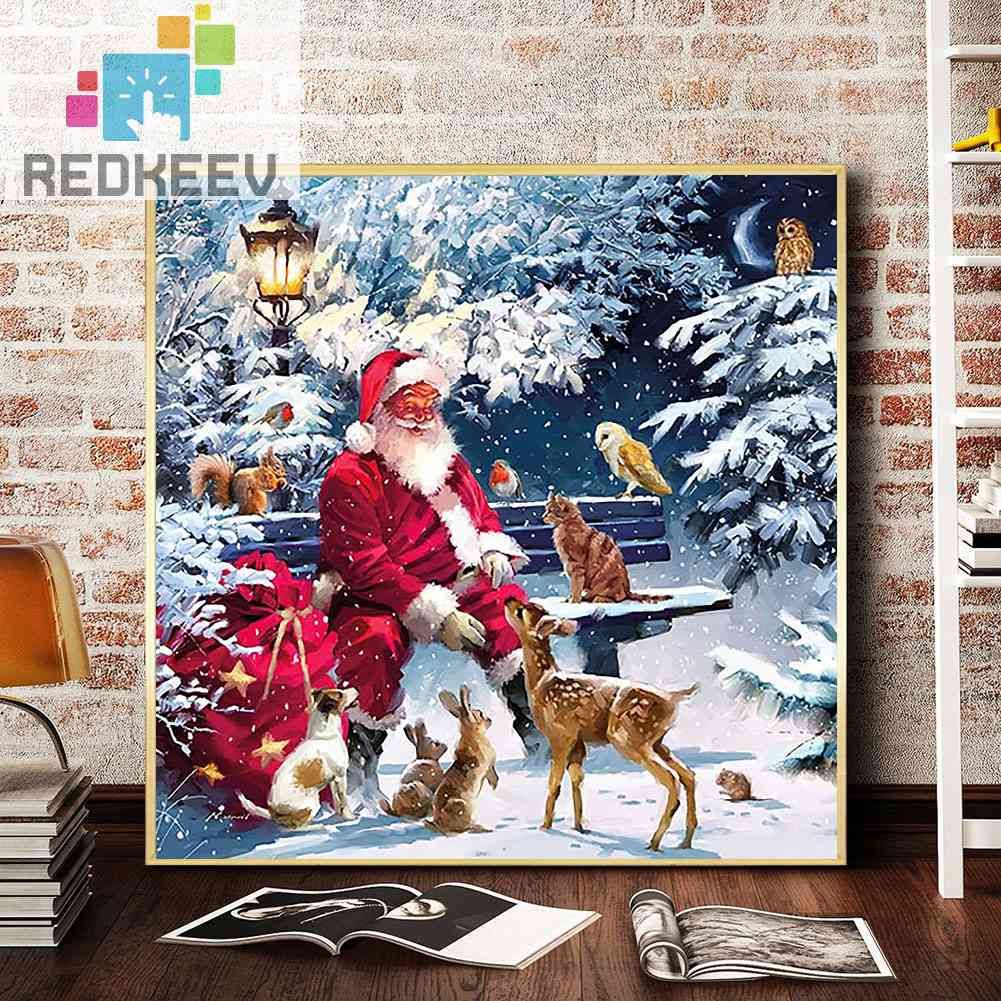 Bộ Tranh Đính Đá Tự Làm Toàn Diện 5D DIY Hình Ông Già Noel Và Động Vật 5D