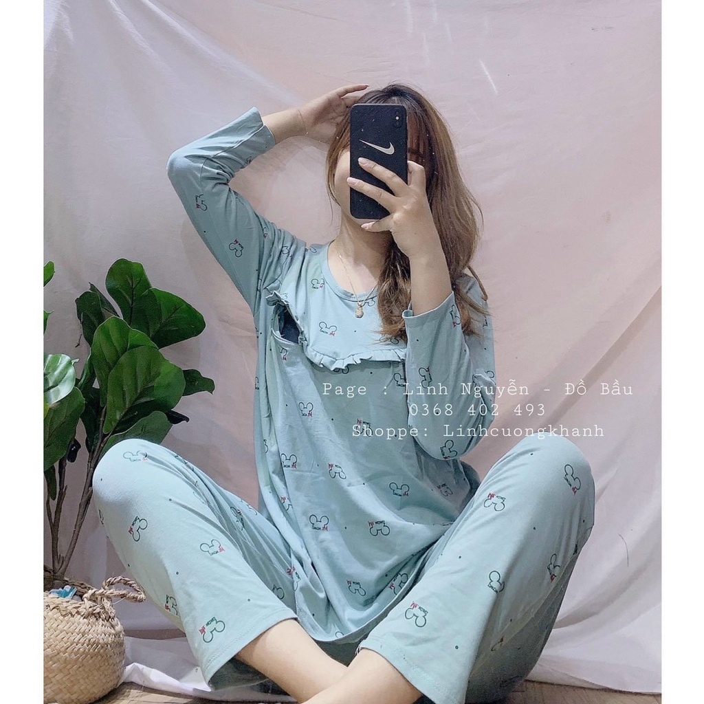 Bộ bầu thiết kế chất đũi Hàn cao cấp☘️thiết kế sang chảnh☘️mặc ở nhà ra ngoài đều được☘️free size 43~65kg