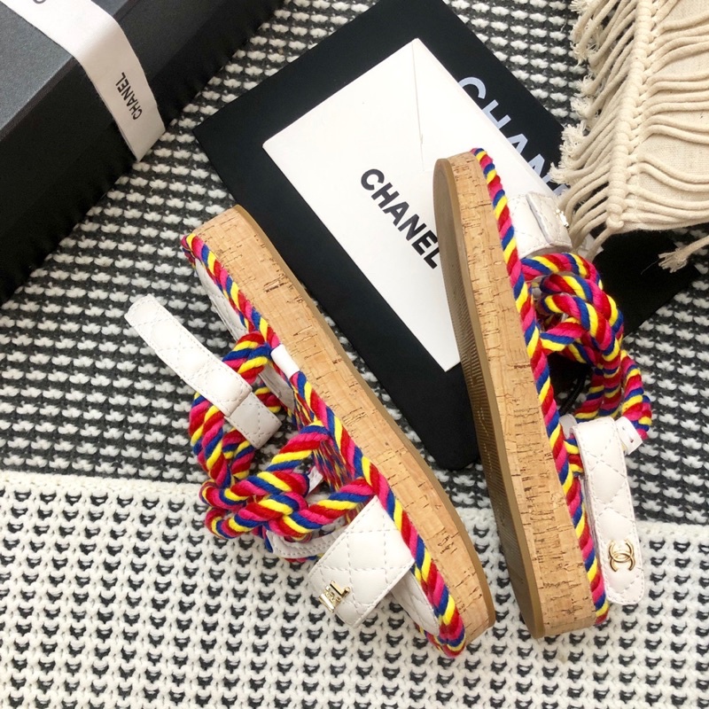 Sandal nữ đế bằng quai thiết kế giống dây thừng thương hiệu 𝘾𝙝𝙖𝙣𝙚𝙡 Channel CN da thật cao cấp