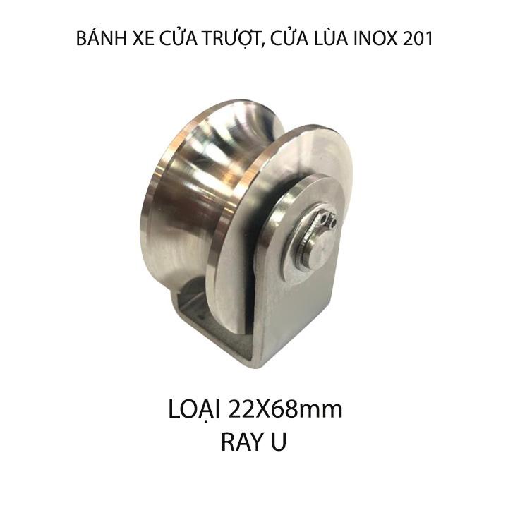 Bộ bánh xe cho cửa cổng trượt, cửa lùa làm bằng inox 201, loại lớn 22x68mm, hình U, V, H tùy chọn