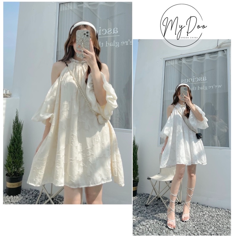 Váy cổ yếm khoét vai , cổ yếm có thể điều chỉnh - V34