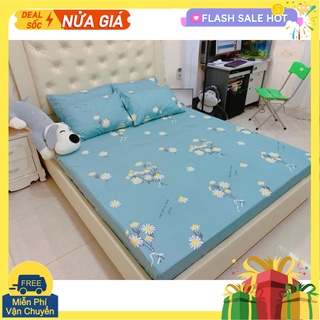 [Free ship-Xả kho cắt lỗ]Bộ ga gối cotton poly,gồm 1ga 2 vỏ gối,rẻ nhất tp hcm,chát chọn mẫu-cành hoa cúc xanh