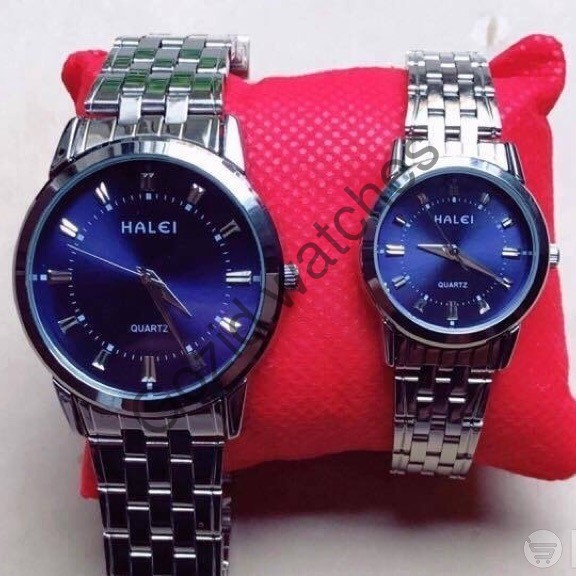 Đồng hồ đôi HALEI 502 dây kim loại mặt tím thủy chung thích hợp cho cặp đôi -Gozid.watches