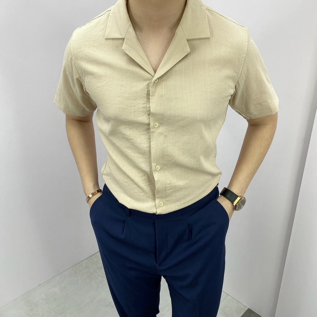 Áo Sơ Mi Nam Trơn Cộc Tay BANANA HOMME Chất vải Linen thoáng mát, không nhăn, Cao Cấp 2021 | BigBuy360 - bigbuy360.vn