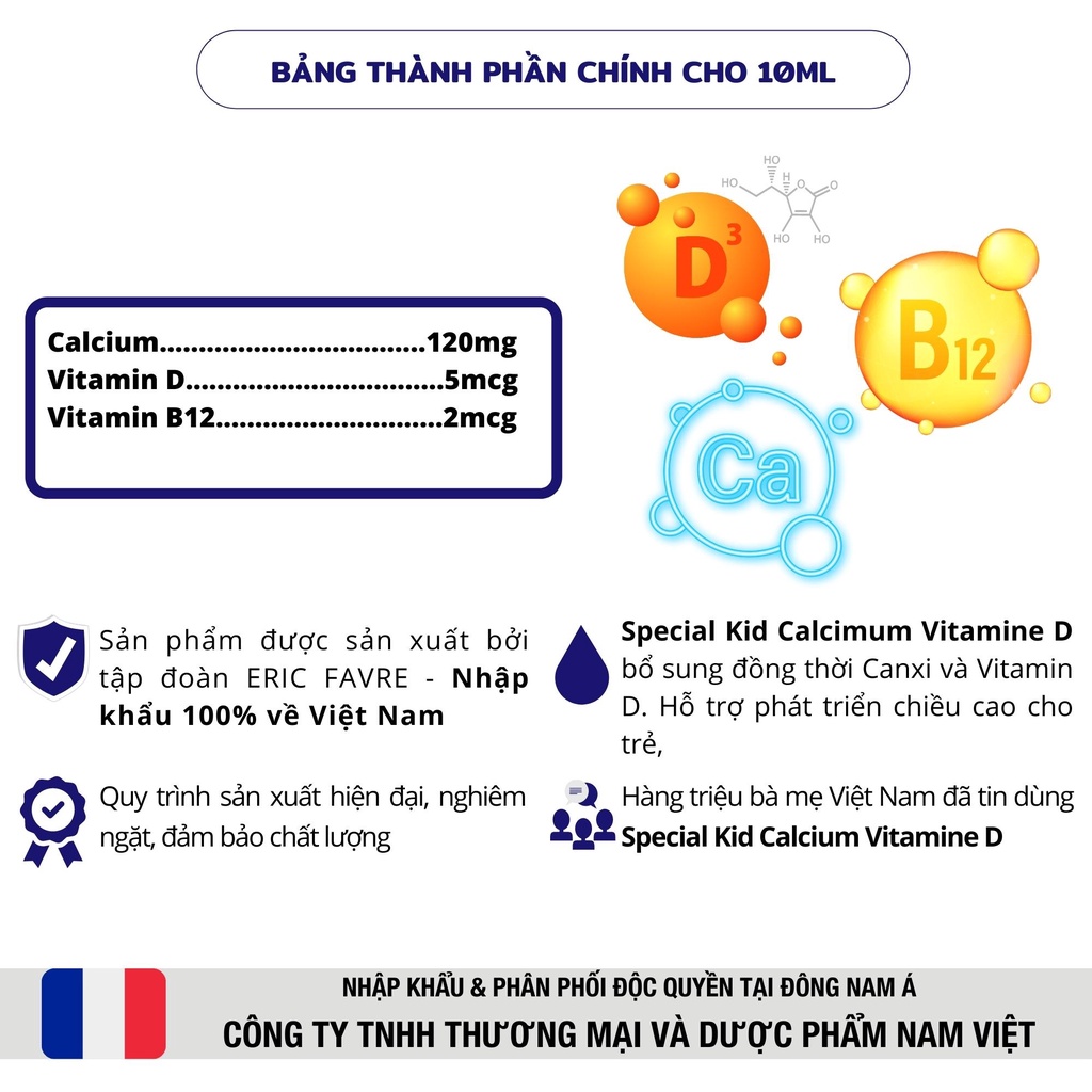 Siro hỗ trợ tăng chiều cao, bổ sung Canxi và Vitamin D - Special Kid Calcium Vitamine D - 125ml [Eric Favre - Pháp]