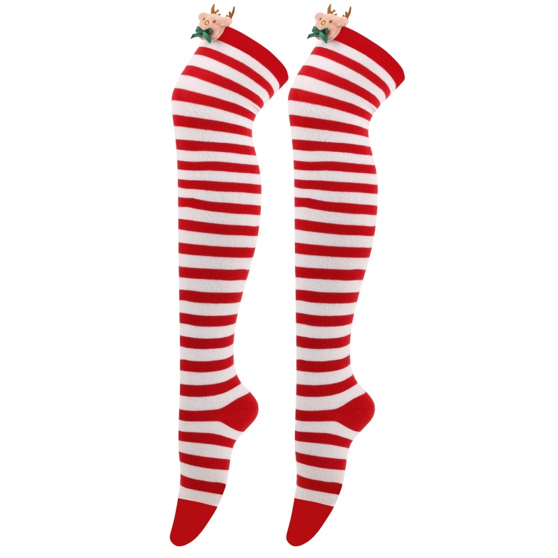 Tất Dài Qua Gối Vải Lông Họa Tiết Giáng Sinh Đính Nơ Hoạt Hình Cho Nữ