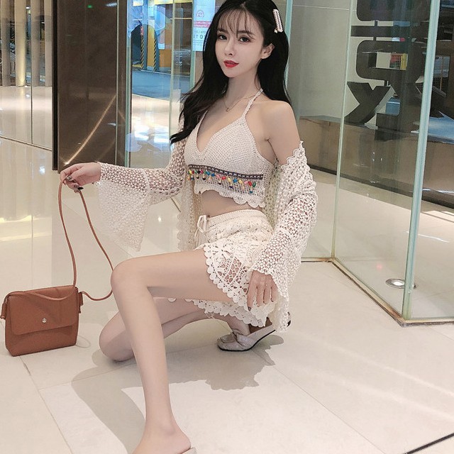 Đồ Bơi Nữ Sét Bikini Len Móc Đi Biển 3 Chi Tiết Bin Sports BHN019
