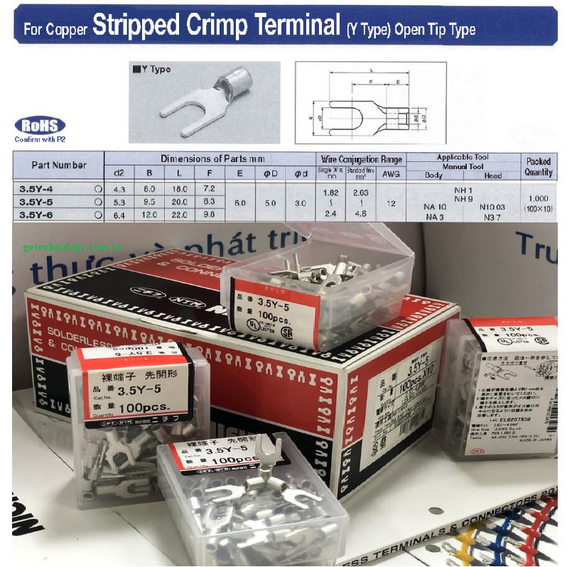 100 chiếc Đầu cốt Y/đầu cốt chẻ trần 3.5Y-4;3.5Y-5;3.5Y-6 NICHIFU Nhật Bản