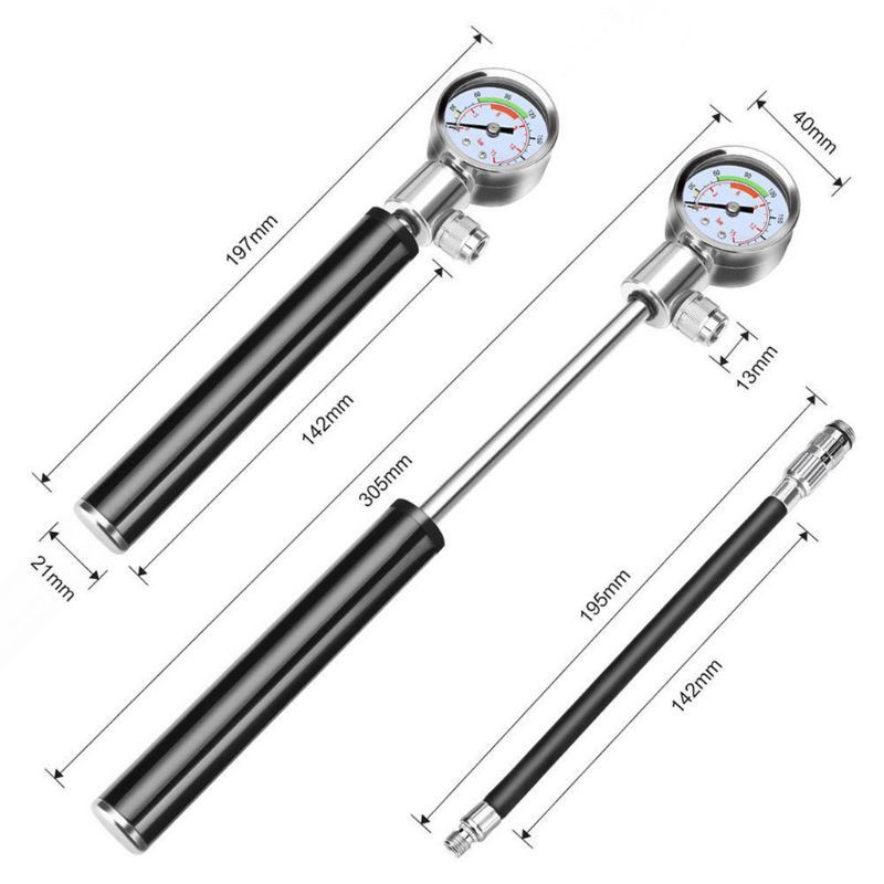 Ống Bơm Xe Đạp Mini Áp Suất Cao Có Đồng Hồ Đo Áp Suất Lốp Xe Đạp