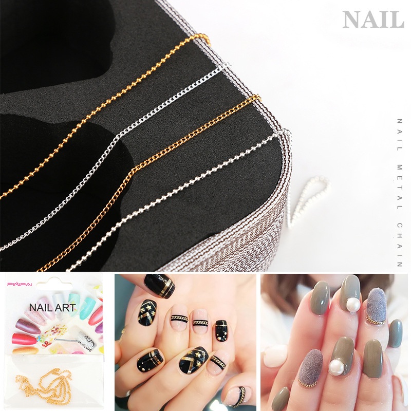 [Hàng mới về] Phụ kiện dạng chuỗi mạ vàng/ bạc dùng để trang trí móng nghệ thuật phong cách Nhật Bản