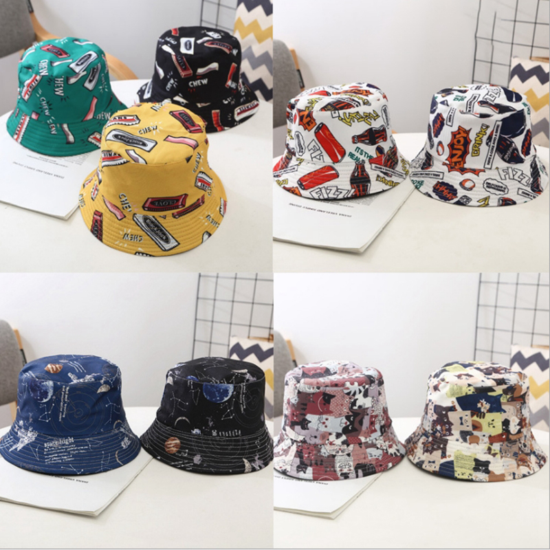 Nón Bucket Hai Mặt In Họa Tiết Graffiti Phong Cách Harajuku
