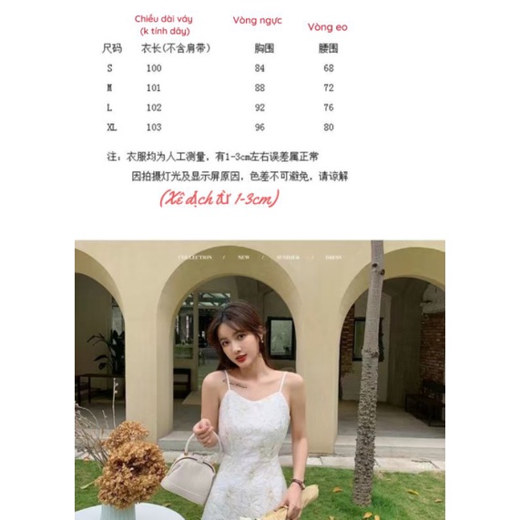 Váy hai dây màu trắng hoạ tiết hoa chỉ vàng