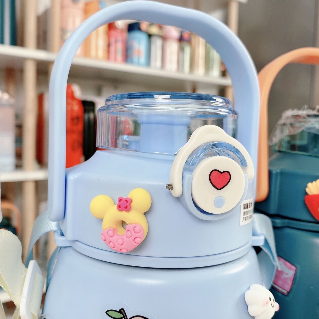 Bình giữ nhiệt 1000ml có ống hút lõi inox 304 giữ nhiệt 12h tặng Sticker trang trí siêu dễ thương