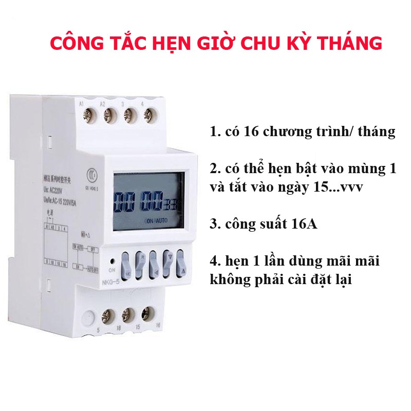 Timer NKG5 HẸN GIỜ CHU KỲ THÁNG 16A 220V - Timer chu kỳ tháng