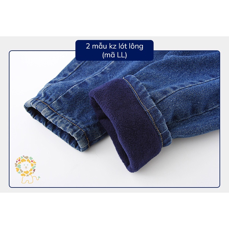 Quần jean bé trai WELLKIDS quần bò trẻ em quần dài lót lông co giãn siêu ấm size đại cho bé 2023
